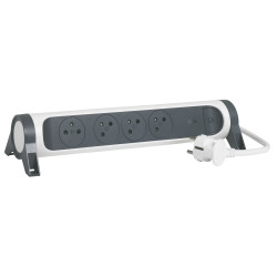 RALLONGE 4X2P+T SURFACE AVEC INTER, PARAFOUDRE ET CORDON 1,5M - BLANC\/GRIS