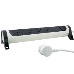 RALLONGE 4X2P+T SURFACE AVEC INTER, PARAFOUDRE ET CORDON 1,5M - BLANC\/GRIS
