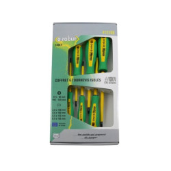 COFFRET 6 TOURNEVIS TRIMATIERE ISOLES 1000V PZ1-2, PLATS 3-4-5,5-6,5MM