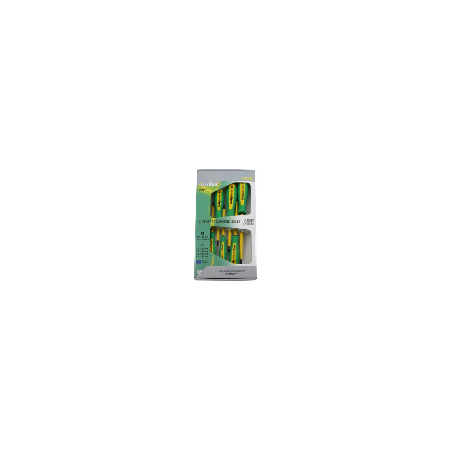 COFFRET 6 TOURNEVIS TRIMATIERE ISOLES 1000V PZ1-2, PLATS 3-4-5,5-6,5MM