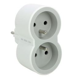 FICHE 2X2P+T FRONTALES 16A 230V 3680W - BLANC\/GRIS