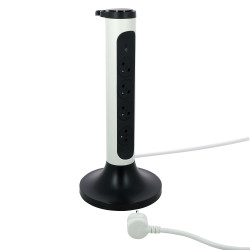RALLONGE TOUR 4X2P+T SURFACE ,INTERRUPTEUR, PARAFOUDRE ET CORDON 2M - BLANC\/GRIS
