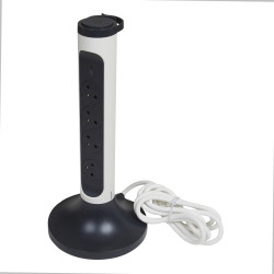 RALLONGE TOUR 4X2P+T SURFACE ,INTERRUPTEUR, PARAFOUDRE ET CORDON 2M - BLANC\/GRIS